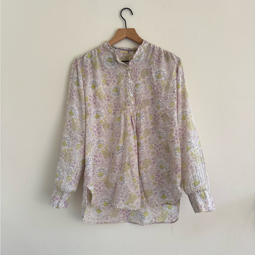 Matta NY Iride Booj Top Fog Cotton Voile Pintuck‎ Blouse Size L